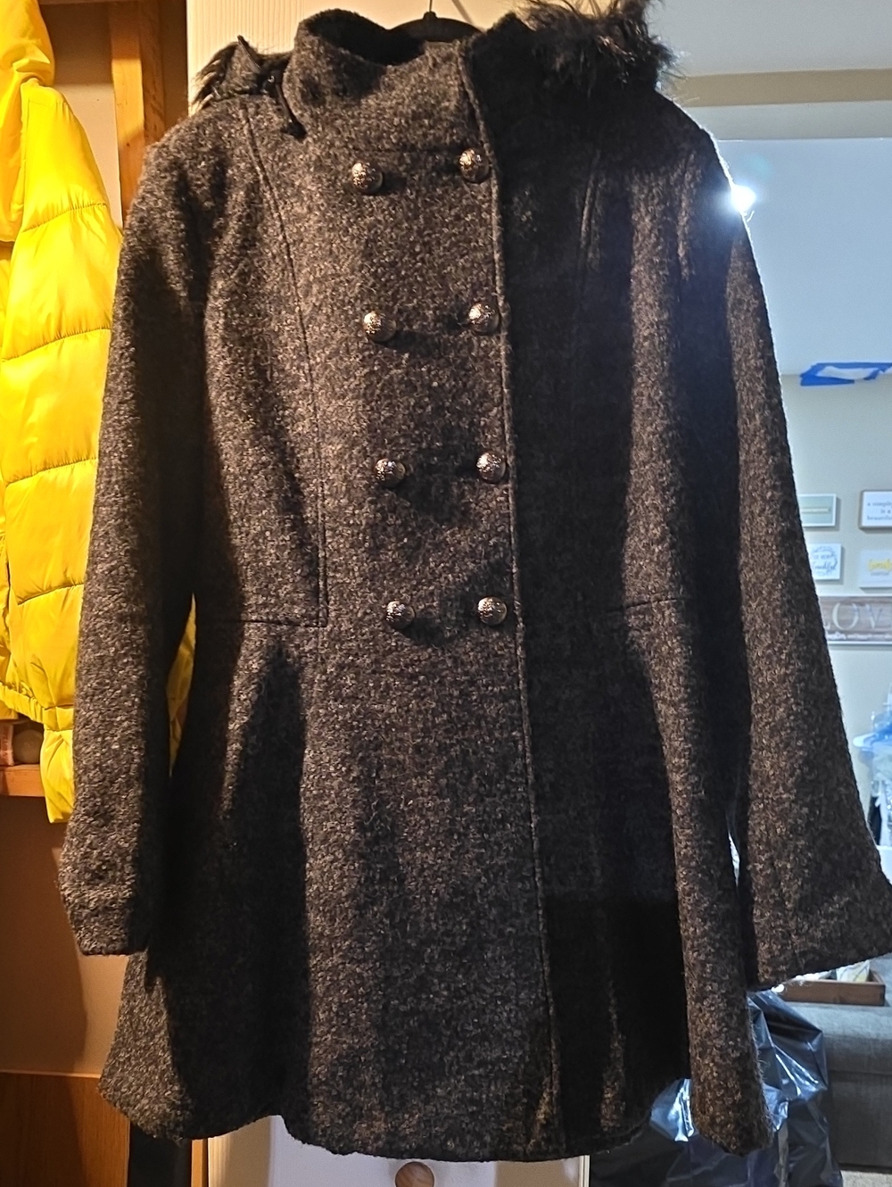 Liz Claiborne Black Double-Breasted Wool-Blend Hooded Pea Coat